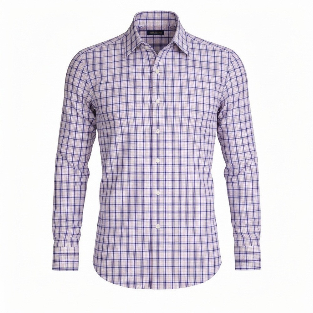 Peter Millar Mens Medium Pink Blue Plaid Button Down Shirt Long Sleeve Cotton
